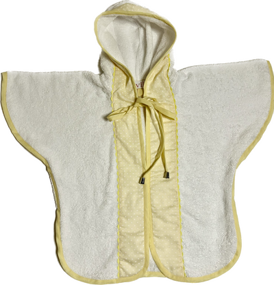 Accappatoio modello poncho per bambino con bordi in cotone giallo con stelline