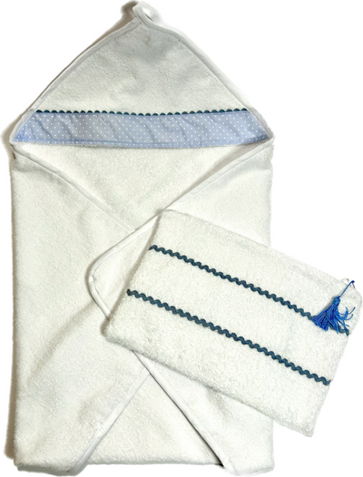 Accappatoio modello triangolo per neonati con inserto in cotone azzurro con stelline